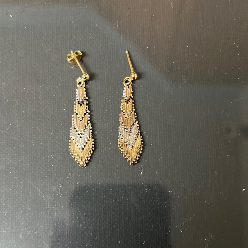 Elegant Tri color Gold Dangle Earrings